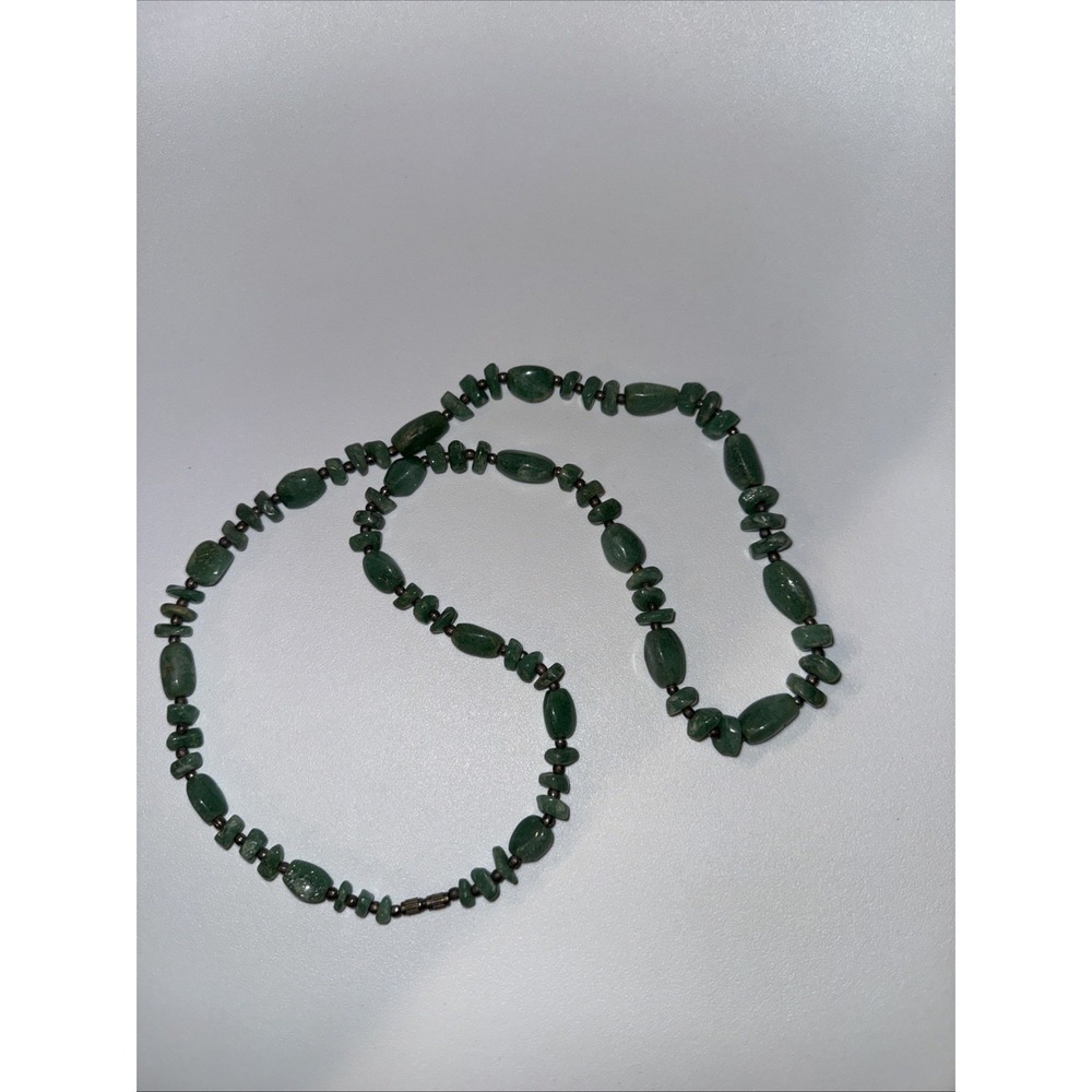 Green Aventurine Graduated Nugget Necklace Gemstone Statement Bead Boho 70's